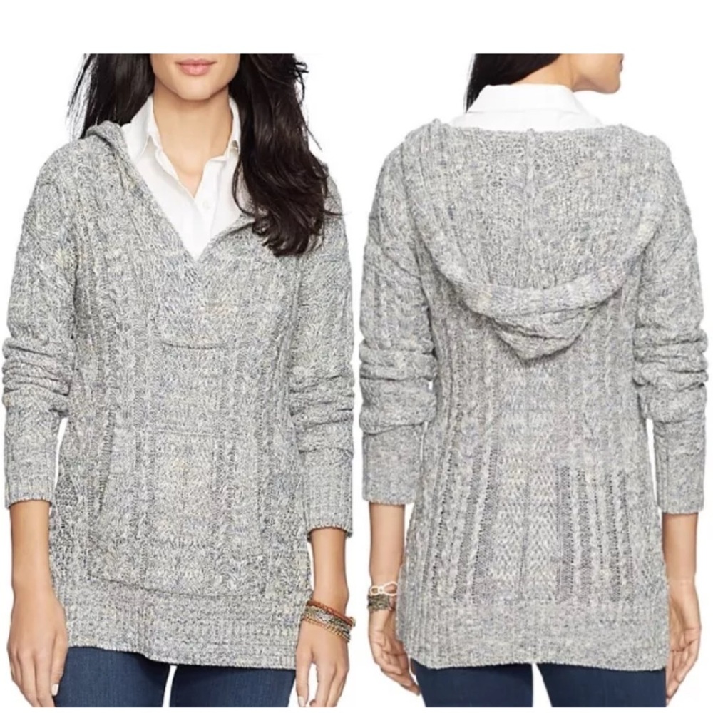 Lauren Ralph Lauren Cable Cotton Hooded Poncho Sweater Size Small NWT